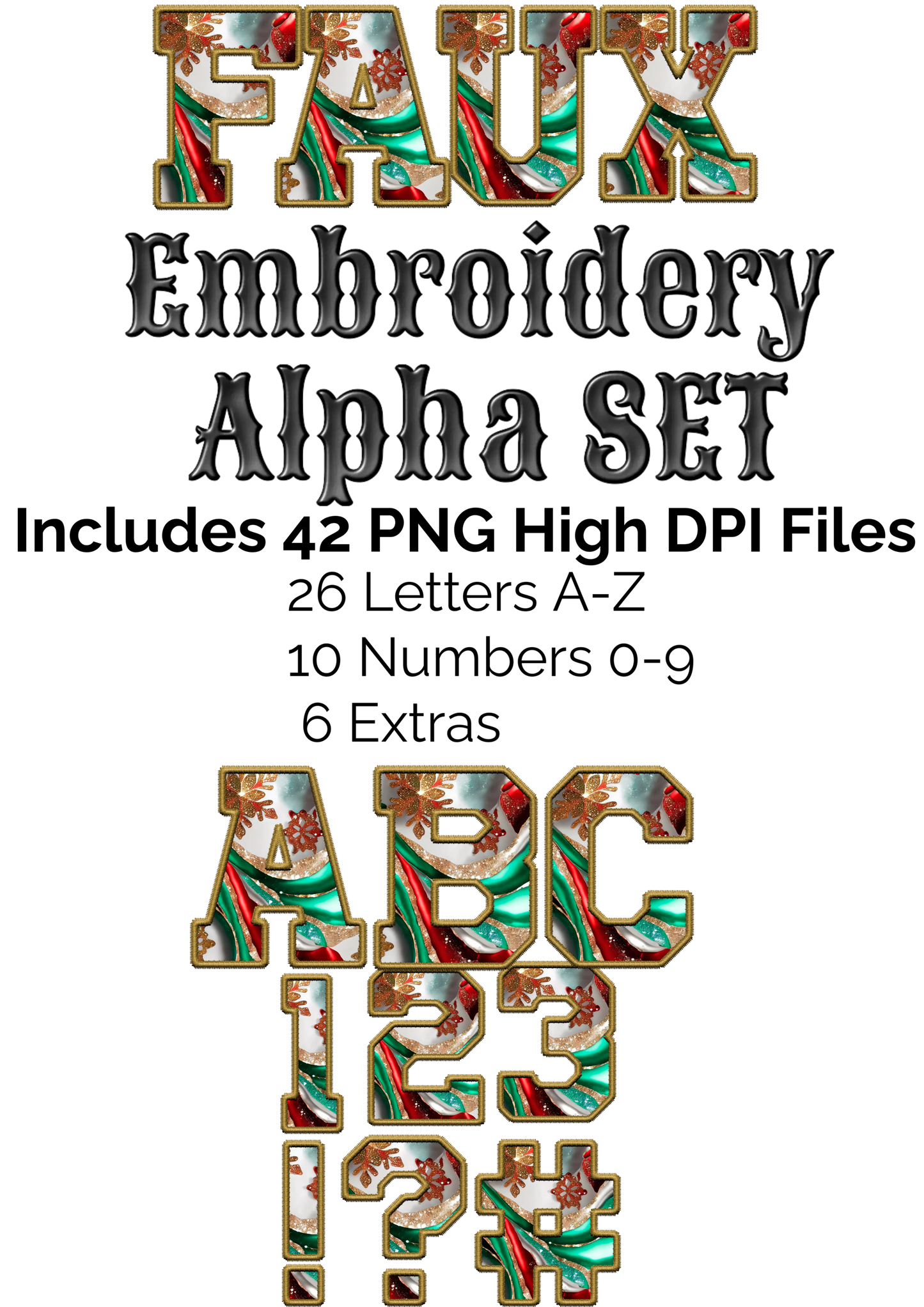 Christmas Glass Faux Embroidery Alpha Set