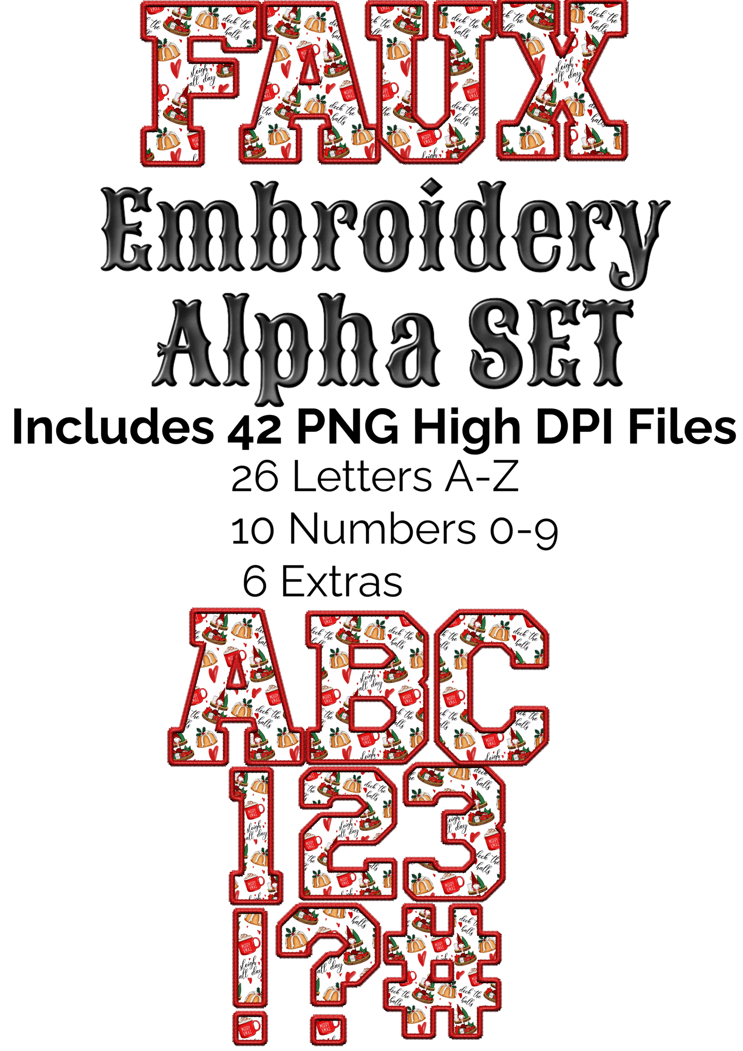 Christmas Goodies Red Thread Faux Embroidery Alpha Set