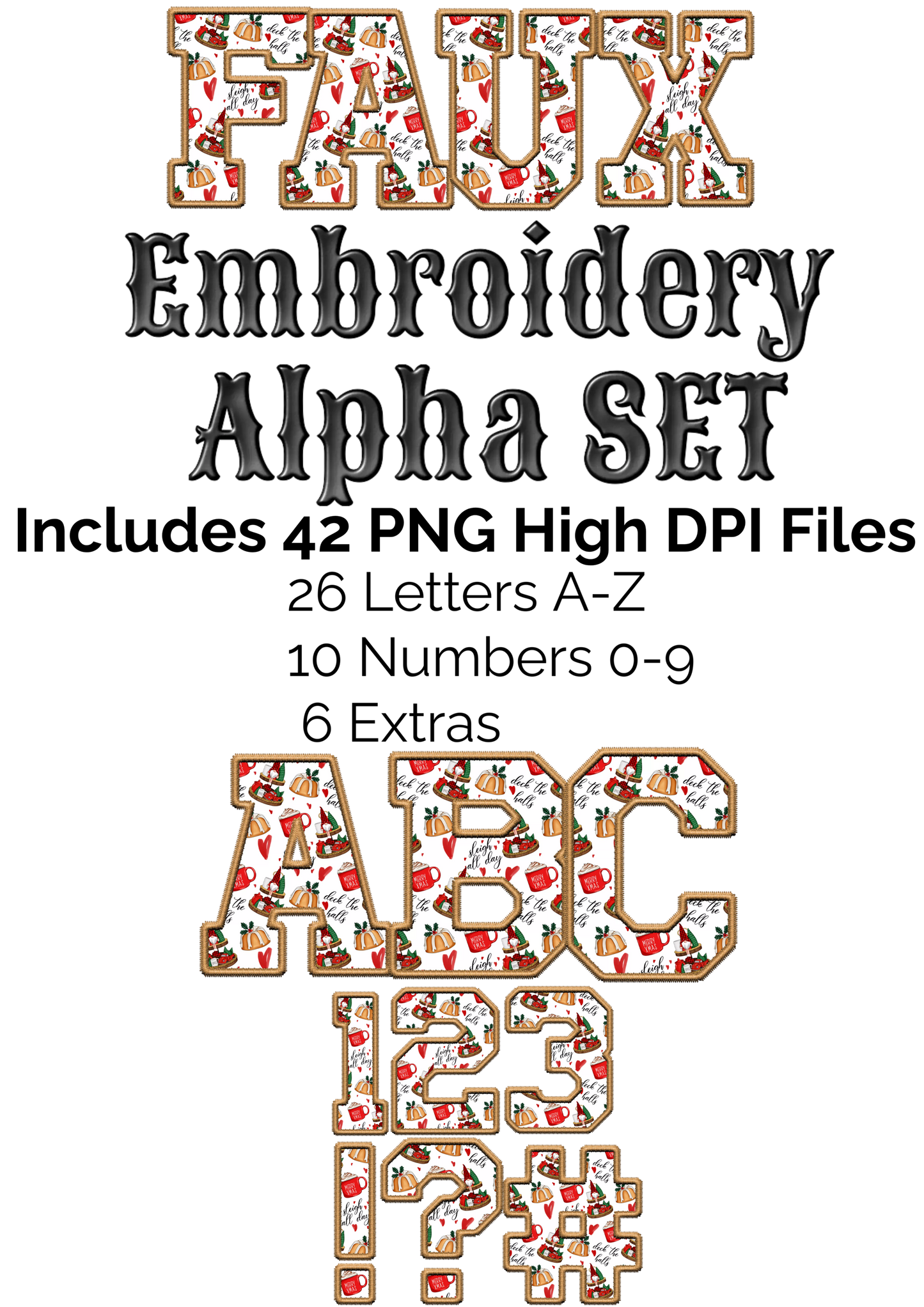 Christmas Goodies Tan Thread Faux Embroidery Alpha Set