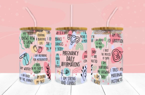 16oz Glass Can UV-DTF Wrap -Pregnancy Affirmations