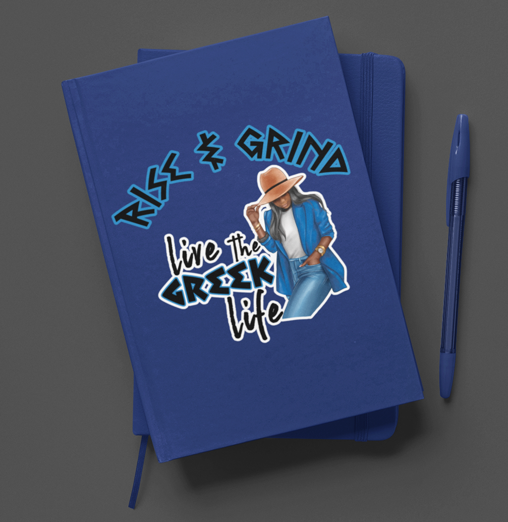 Rise and Grind Greek Blue and White Journal/Pen Set