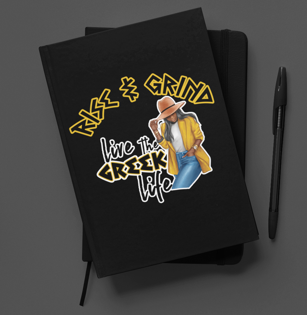 Rise and Grind Greek Yellow and White Journal/Pen Set