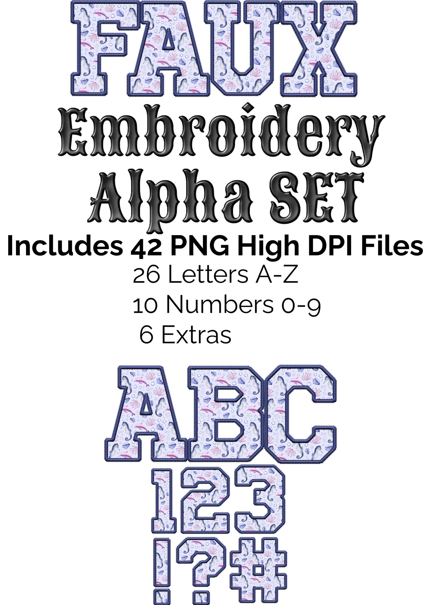 Sea Life Faux Embroidery Alpha Set
