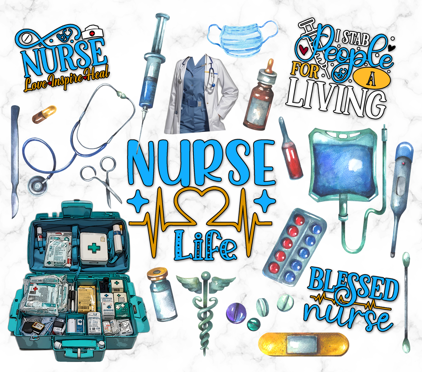 20oz Tumbler UV-DTF Wrap - Nurse Life