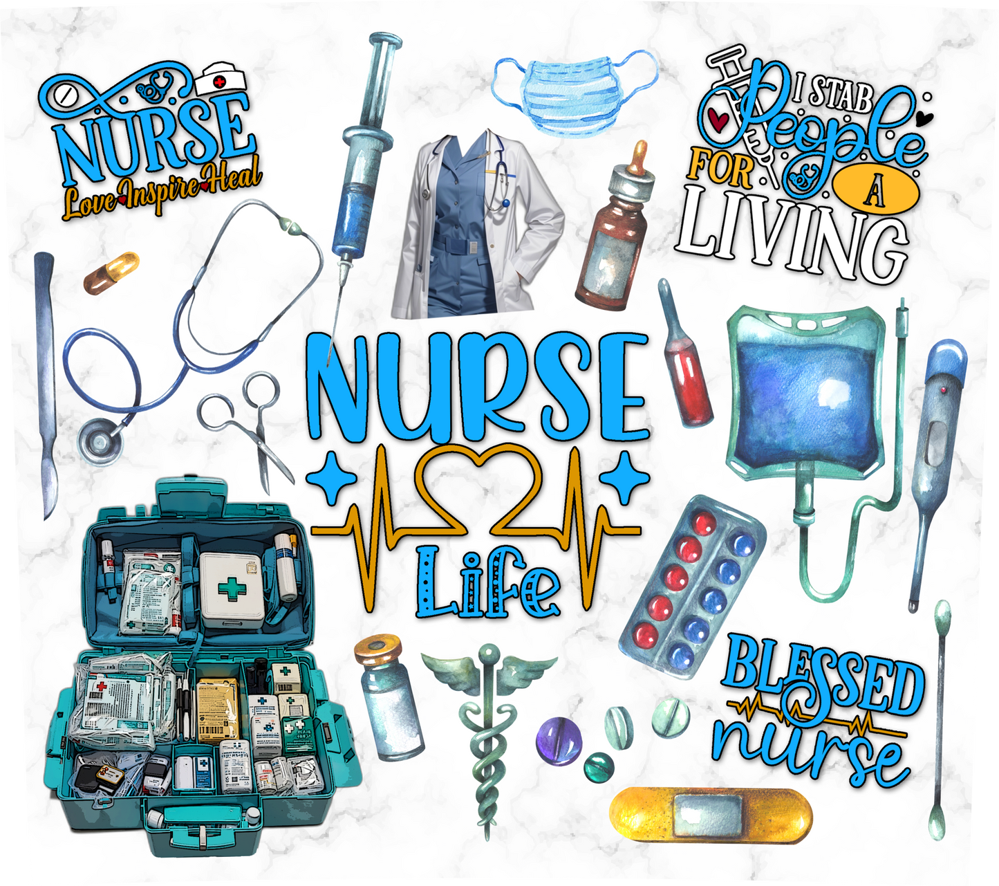 20oz Tumbler UV-DTF Wrap - Nurse Life