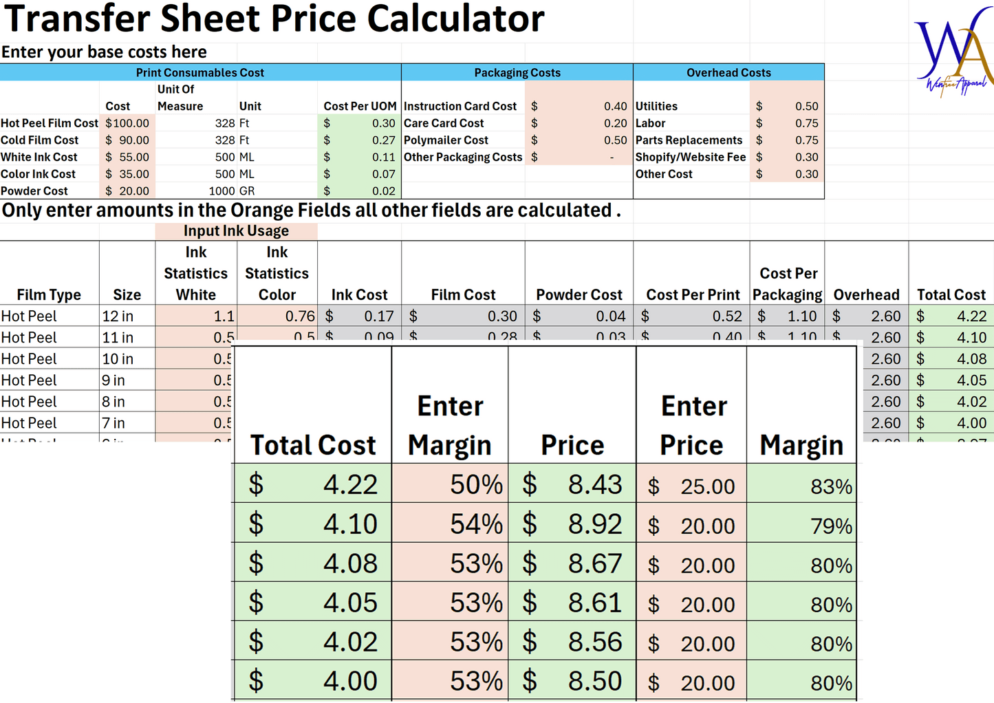 DTF Transfer & Shirt Price Calculator - Digital File