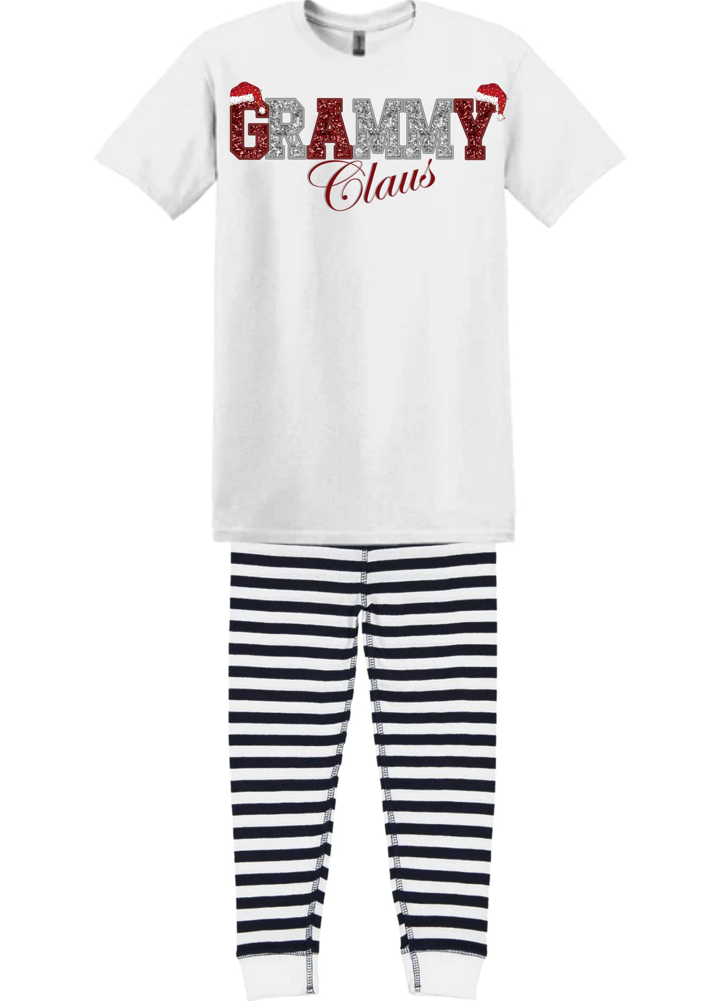 Adult Pajama Set - Navy Blue & White Stripe