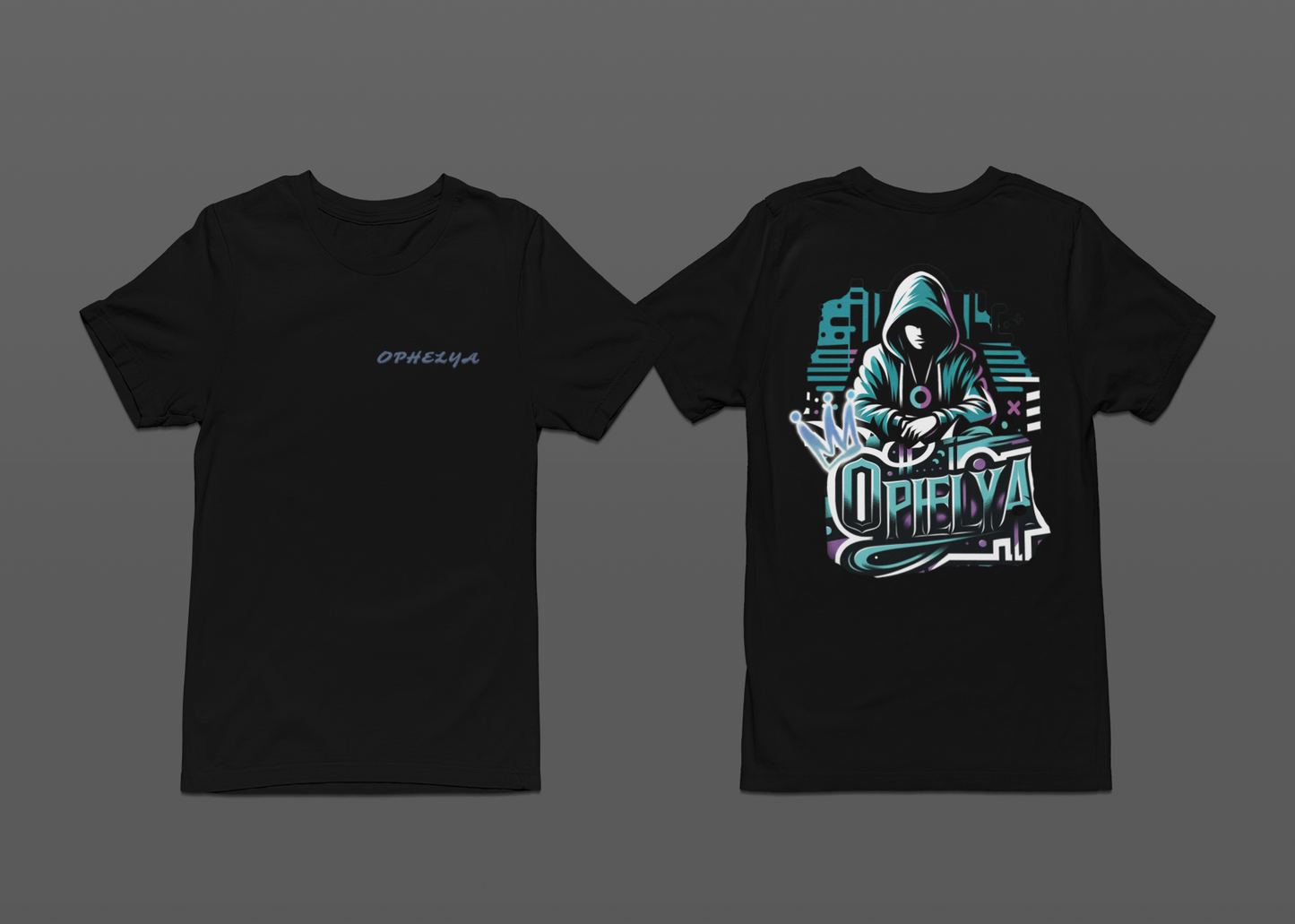 Ophelya Hoodie Black T-Shirt Front and Back