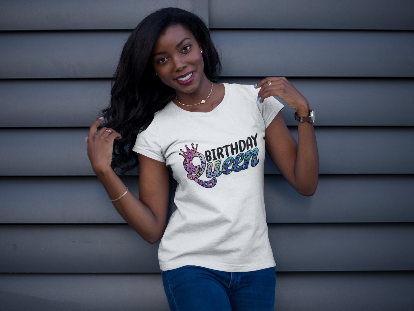 Birthday Queen Rainbow Leopard Print