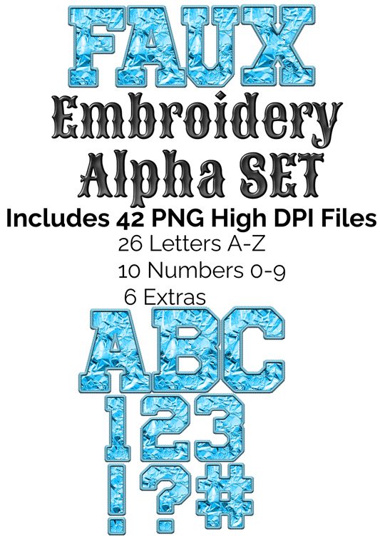 Baby Blue Foil Faux Embroidery Alpha Set