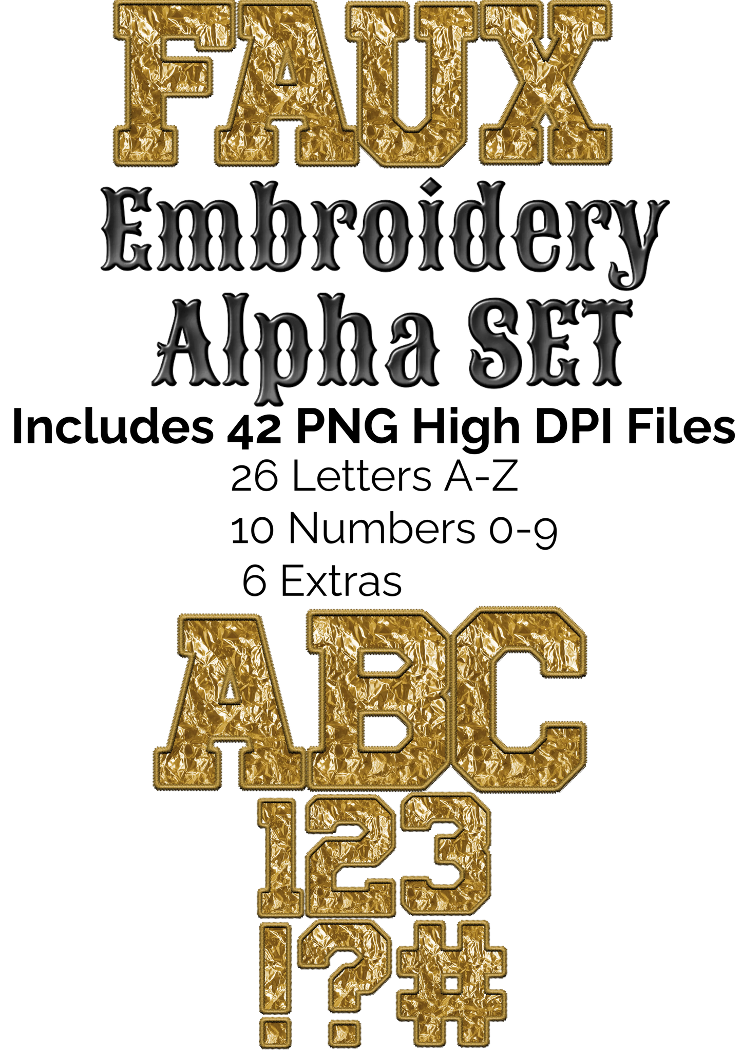Gold Foil Faux Embroidery Alpha Set