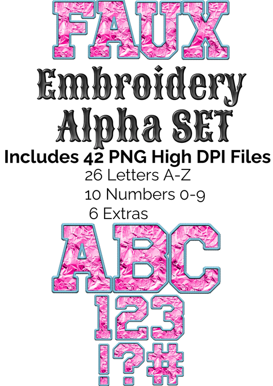 Pink Foil & Blue Thread Faux Embroidery Alpha Set