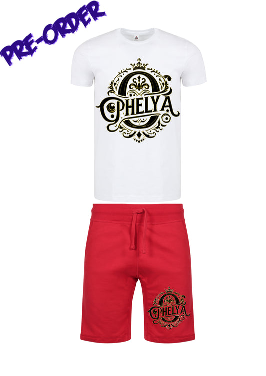 Ophelya White Red Black and Gold 2 Piece Short Set