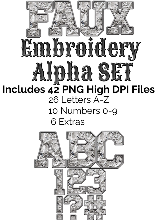 Silver Foil Faux Embroidery Alpha Set