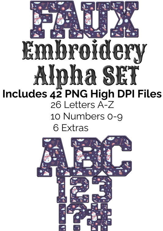 Snowmen Purple Faux Embroidery Alpha Set