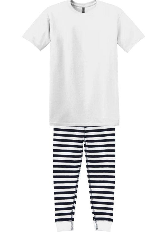Adult Pajama Set - Navy Blue & White Stripe