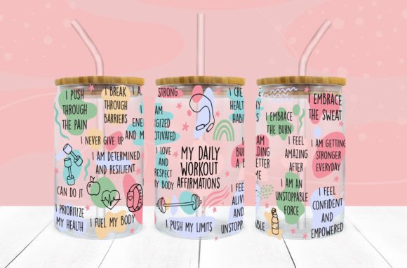 16oz Glass Can UV-DTF Wrap - Workout Affirmations