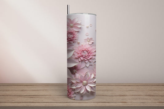 20oz Tumbler UV-DTF Wrap - 3D-Flower Pink Glitter Floral